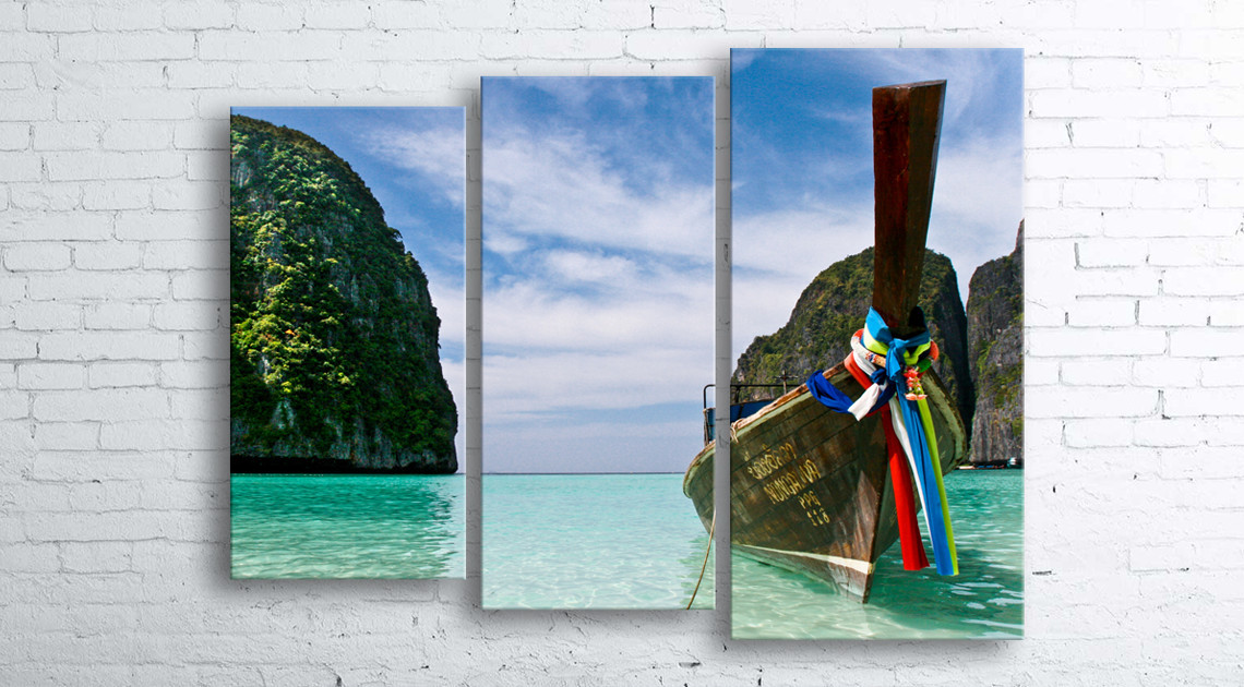 

Модульная картина на холсте 3 в 1 Тайланд. Phi Phi острова 100х130 см (секции разного размера)