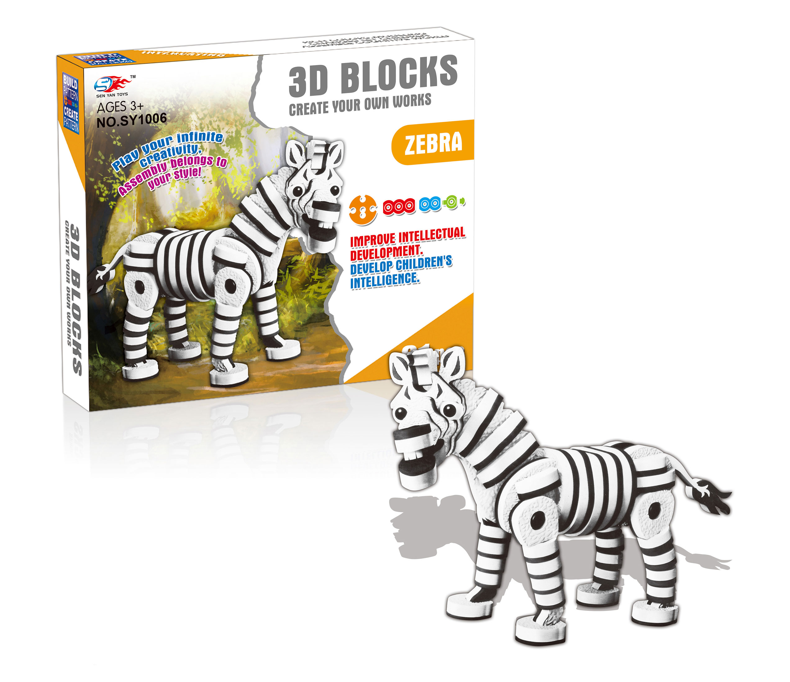 

Объемный мягкий конструктор SEN YAN TOYS зебра с яйцом 81 деталь (SY1006)