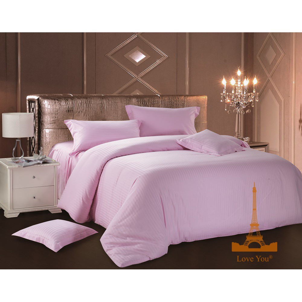 

Постельное белье Love You - страйп сатин светло-розовый евро