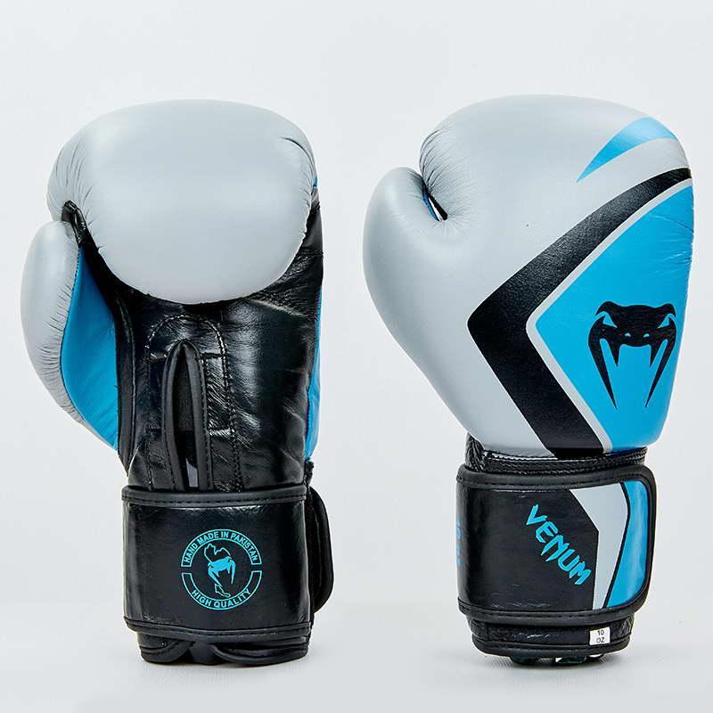 

Перчатки для бокса и единоборств VENUM CONTENDER 2.0 кожаные 8202 Grey-Black-Blue 12 унций