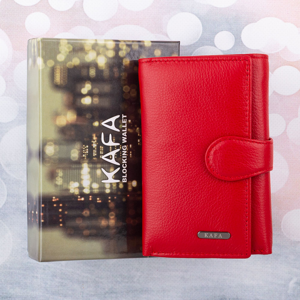 

Кошелек женский кожаный Kafa с блокировкой RFID-сигналов, красный (AE031-2)