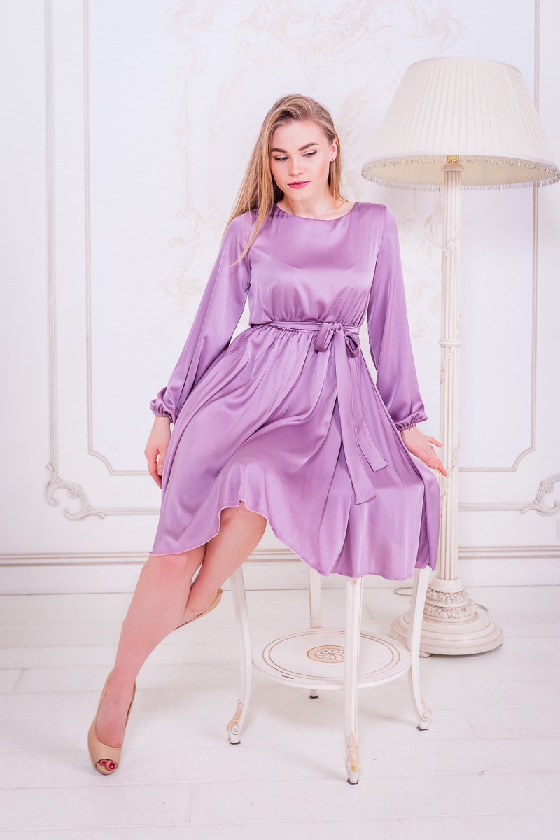 

Шелковое короткое платье FashionYouWant M/L лиловый 43425348