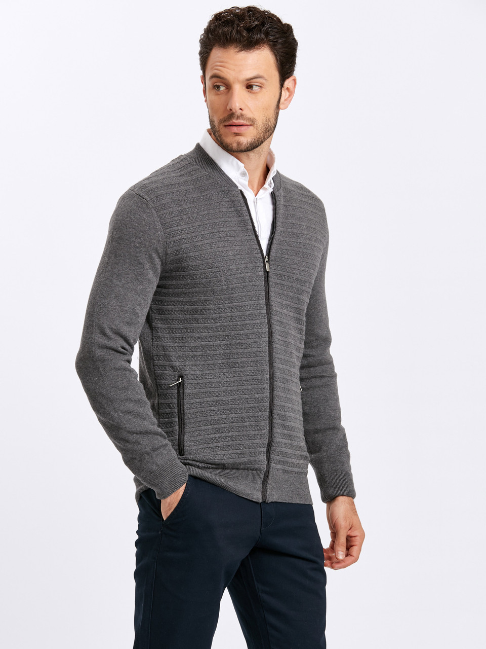 

Мужская кофта LC Waikiki фактурной вязки XL Серая (LCWKnitwear-1749-3)