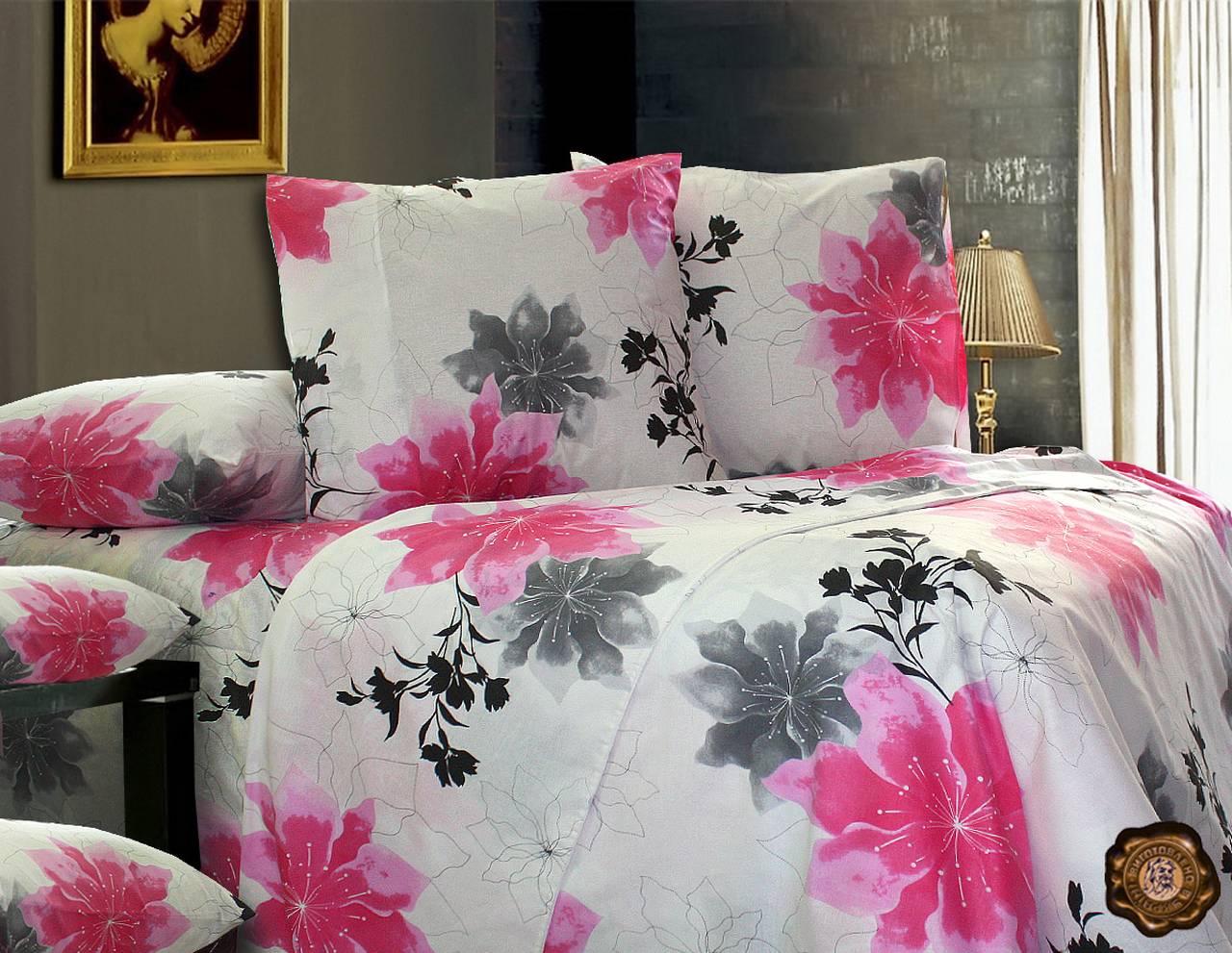 

Семейный постельный комплект Т0203 Еней-Плюс, цвет: белый, розовый