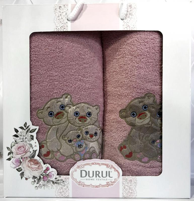 

Набор 2 полотенца Durul Panda 3D с вышивкой (50х90 и 70х140см), хлопок, розовый