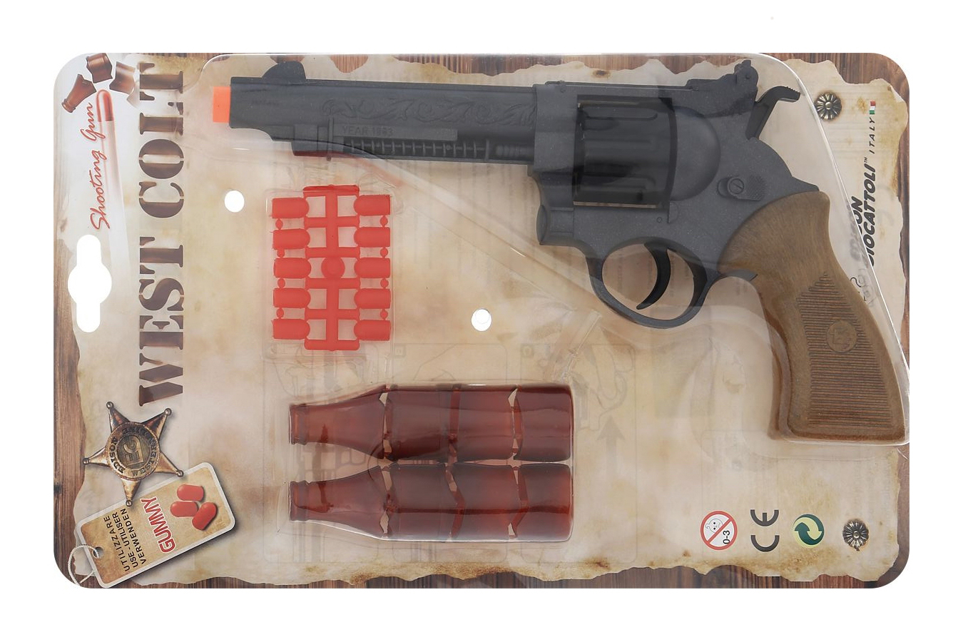 

Игрушечный пистолет Edison Giocattoli West Colt 28см 8-зарядный с мишенью и пульками (465/32) (146153)