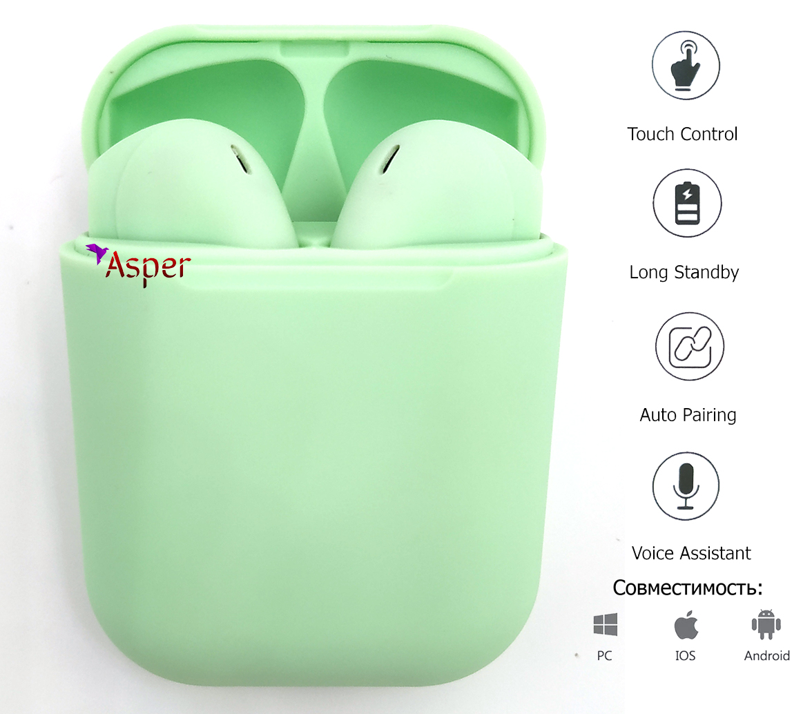 

Беспроводные Bluetooth наушники MYKO InPods 20 Pastel HD Stereo TWS сенсорные с футляром Green