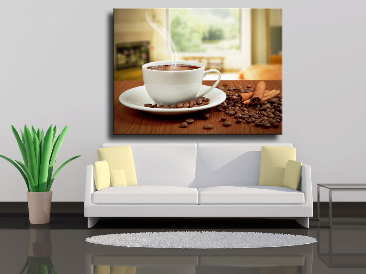 

Картина на холсте Чашка кофе с корицей и фасоль 80х60