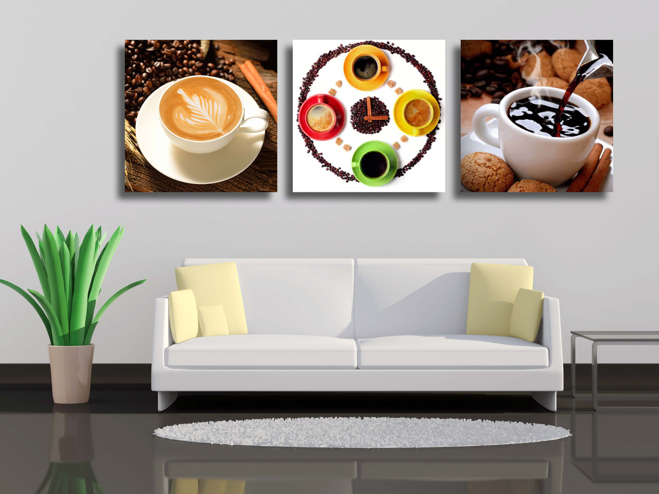 

Картина на холсте Комплект картин чашки с кофе разных сортов 35х35-3шт