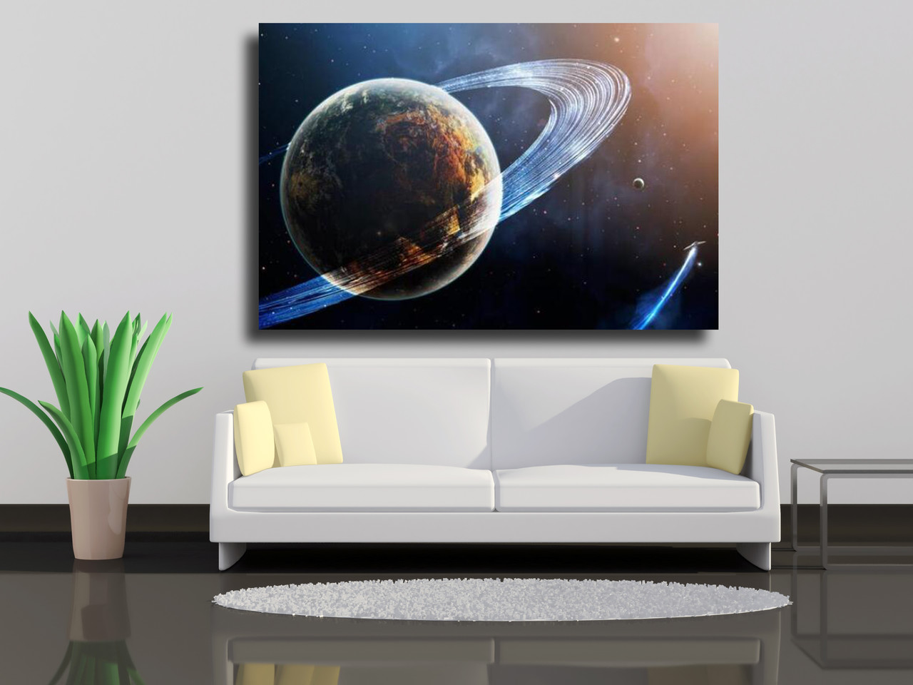 

Картины на холсте Планетарное кольцо и корабль 75х50
