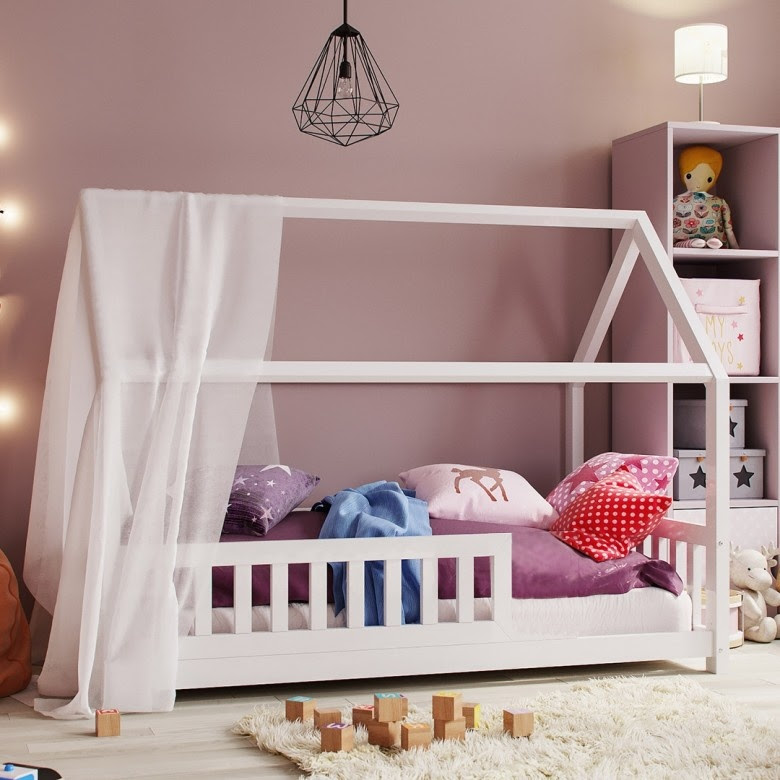 

Кровать домик HB02 спальное место 90х160 деревянная белый Mobler