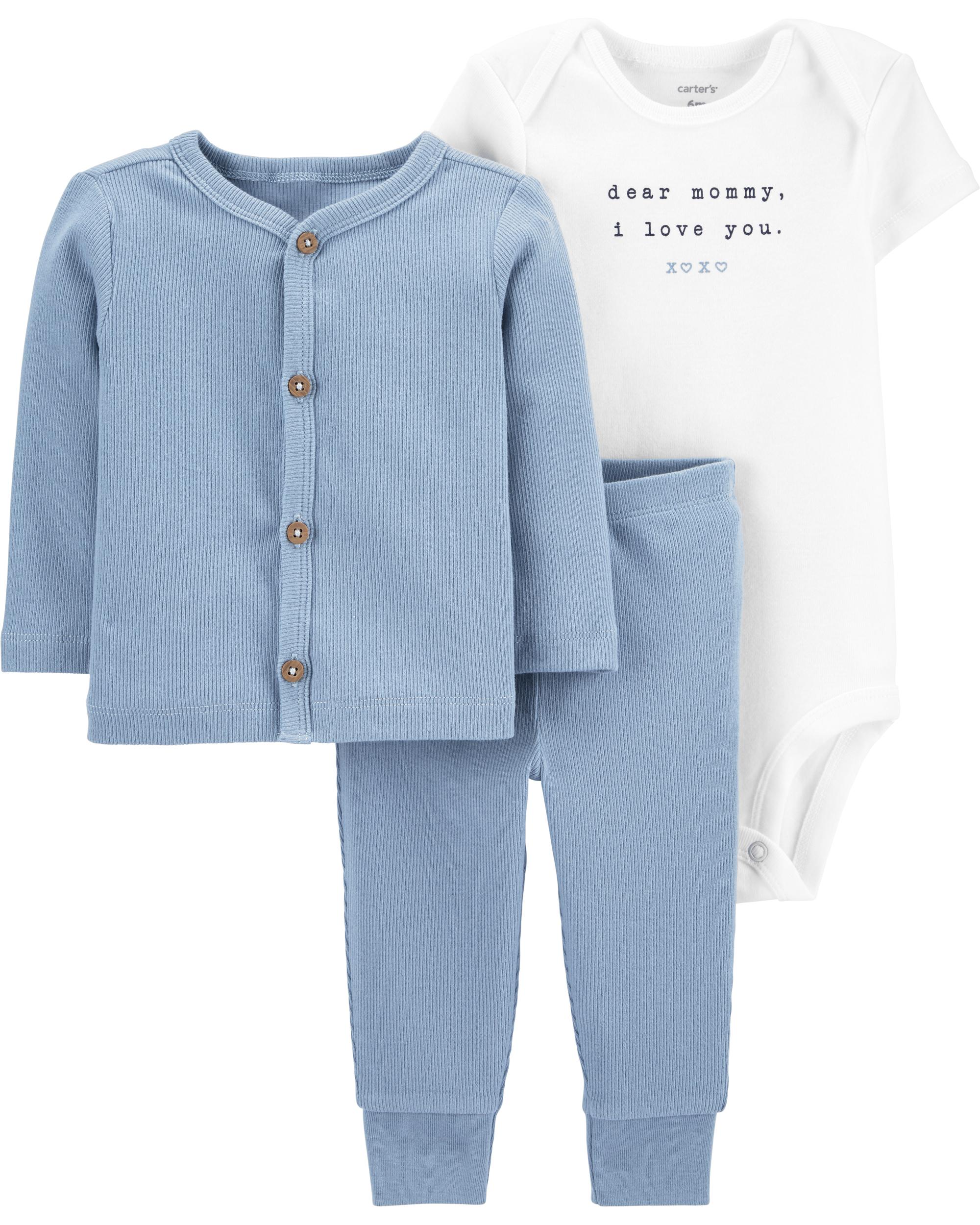 

Комплект (кофта + боди-футболка + штанишки) Carters 1I735510 3М 55-61 см Голубой с белым