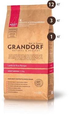 

Сухой корм для собак Grandorf Adult Medium Breed ягненок с рисом 12 кг