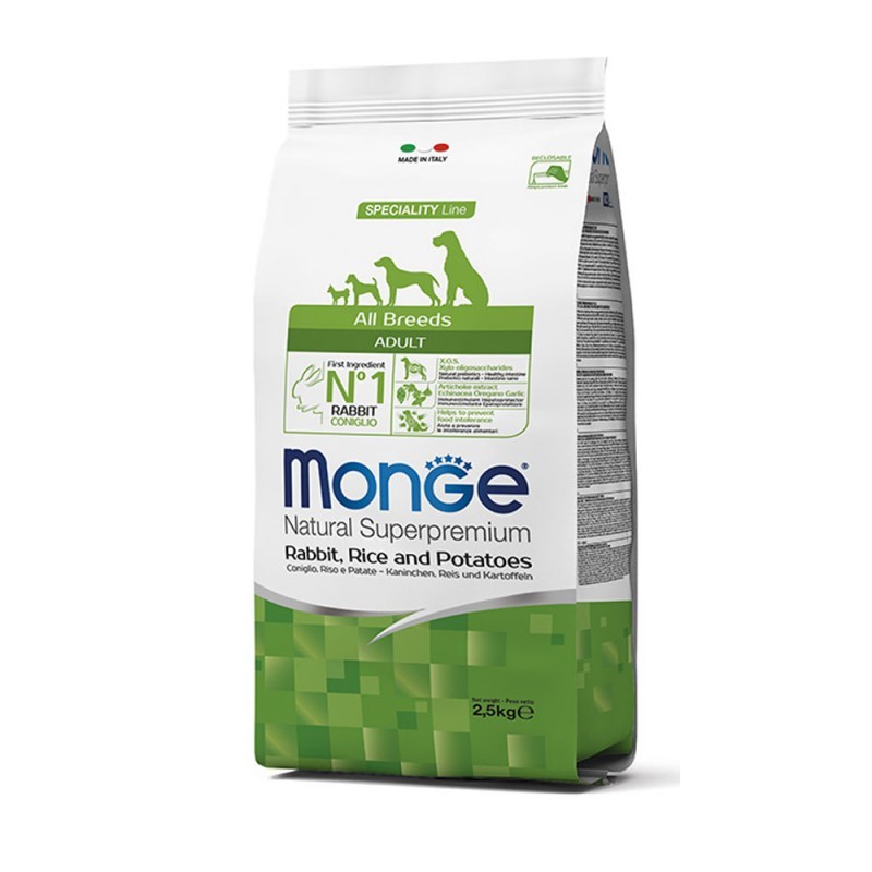 

Сухой корм Monge Dog All Breeds Adult с кроликом, рисом и картофелем для взрослых собак всех пород 2,5 кг