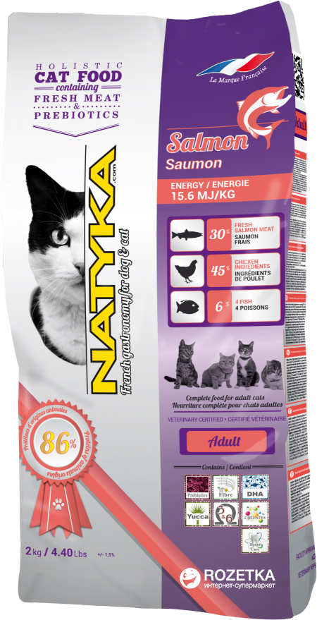 

Сухой полнорационный корм для кошек Natyka Cats Adult Salmon 2 кг