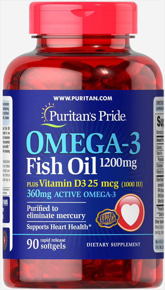 

Комплекс незаменимых жирных кислот Puritan's Pride Omega 3 Fish Oil 1200 мг plus Vitamin D3 1000IU 90 капсул (333622)