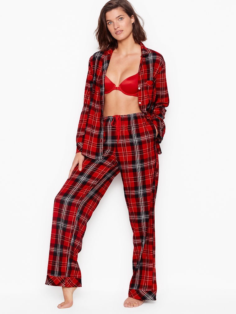 

Пижама VICTORIA'S SECRET Cotton Printed Flannel Long PJ Set M красный