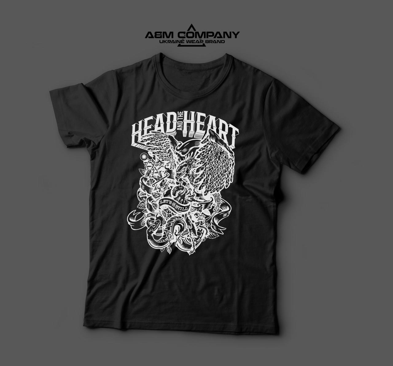 

Футболка мужская A&M с принтом HEAD & HEART  Черная, Футболка мужская A&M с принтом HEAD & HEART 50 Черная