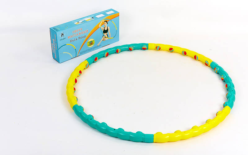 

Обруч массажный Хула Хуп Hula Hoop COLOR BALL FI-1358 (пластик, 1,5кг, 6 секций, d-90см , желтый-бирюзовый)
