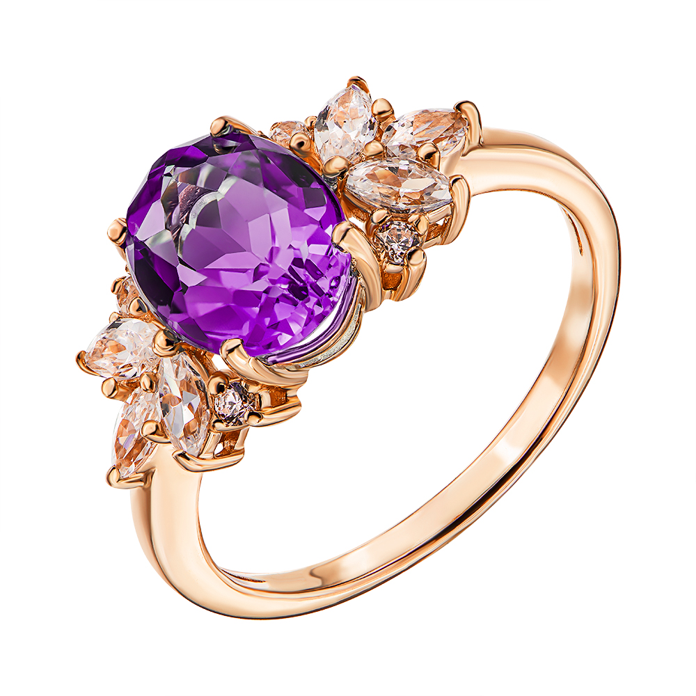 

Кольцо из красного золота с аметистом и фианитами 000136705 18.5 размера