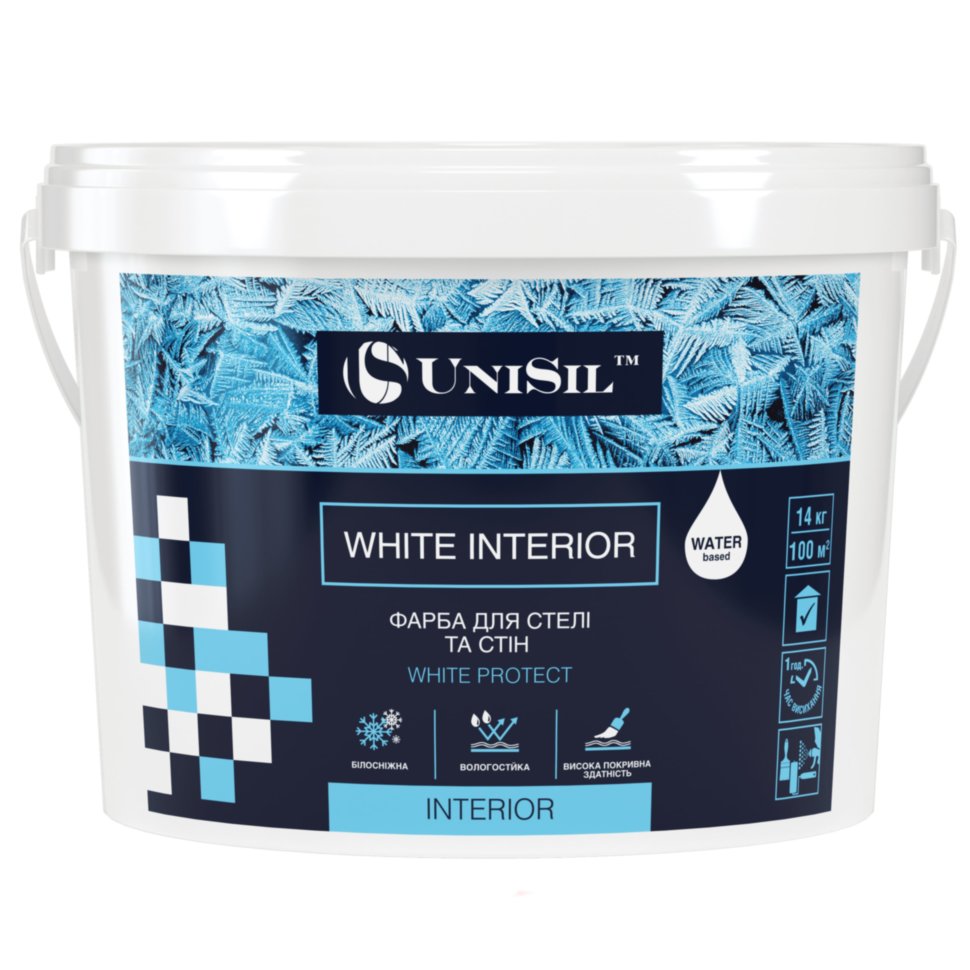

Акрилова фарба для стін і стель Unisil White Interior, 14 кг