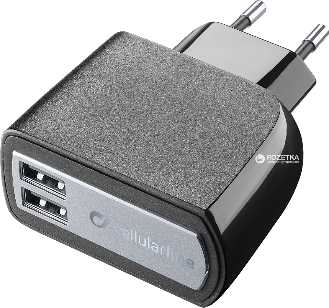 

Сетевое зарядное устройство Cellular Line 2USB 3A Black