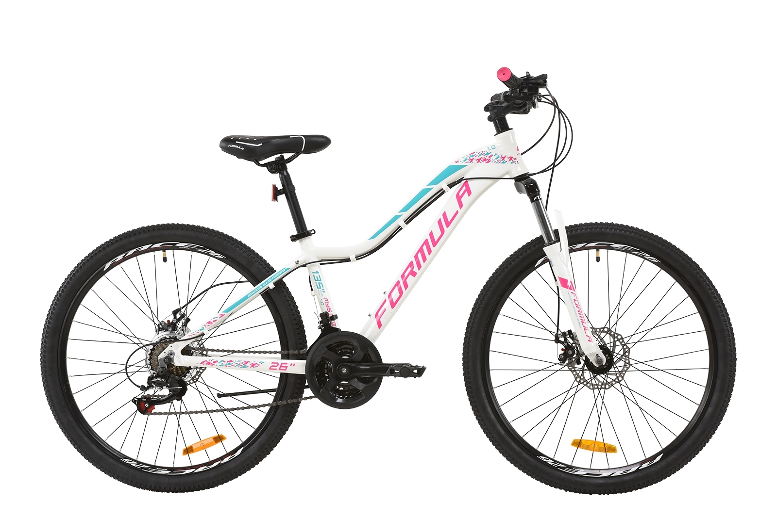 

Велосипед женский горный (спортивный) 26" Formula Mystique 1.0 AM DD 2020 рама 16" бело-малиновый с бирюзовым на рост 150-170 см (OPS-FR-26-364)