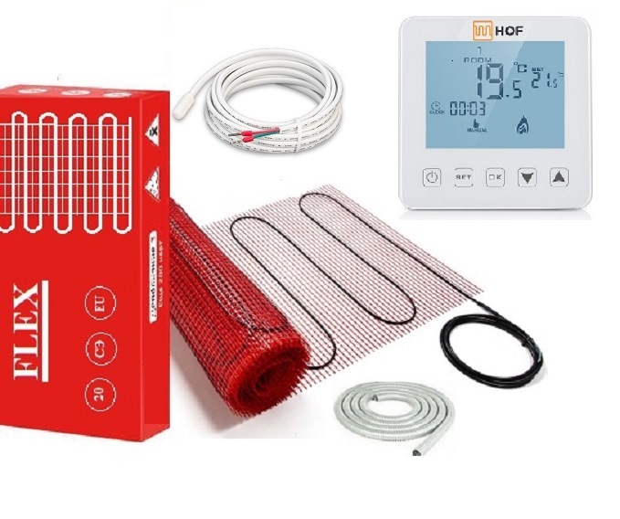 

Теплый пол FLEX EHM двухжильный мат под плитку 875 Вт 5 м2 с программируемым сенсорным терморегулятором Hof sen и датчиком температуры пола