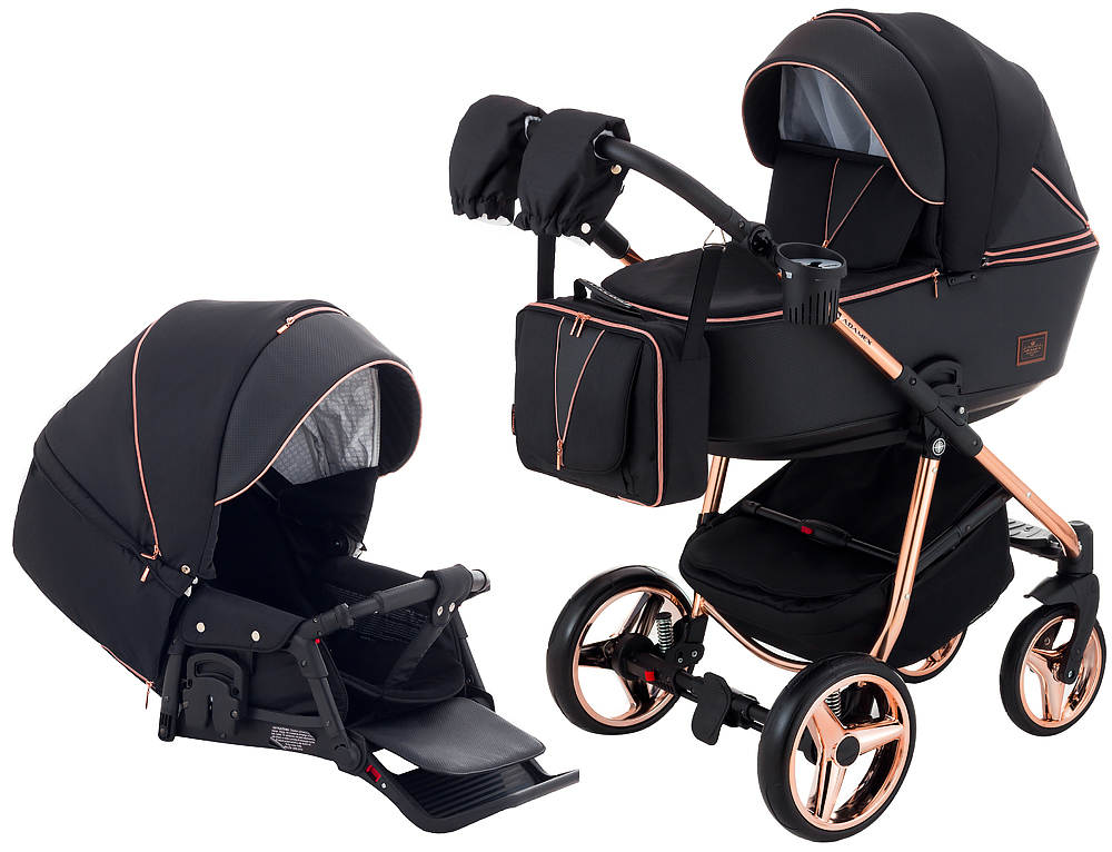 

Коляска 2 в 1 Adamex Sierra Polar (Pink Gold) SR408 черный - черный кожа (перфорация) (120792)