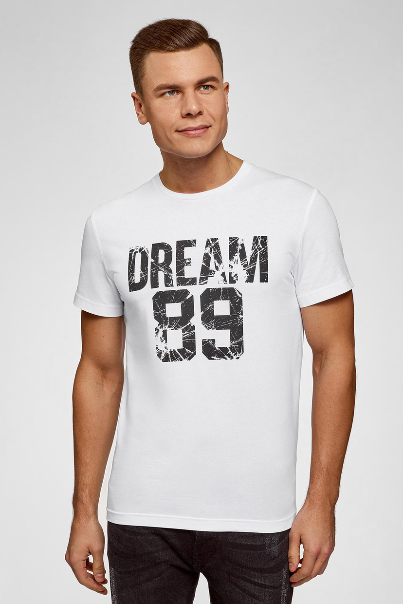 

Мужская белая футболка с принтом Oodji XXL 5L641001I-14/44135N/1029P