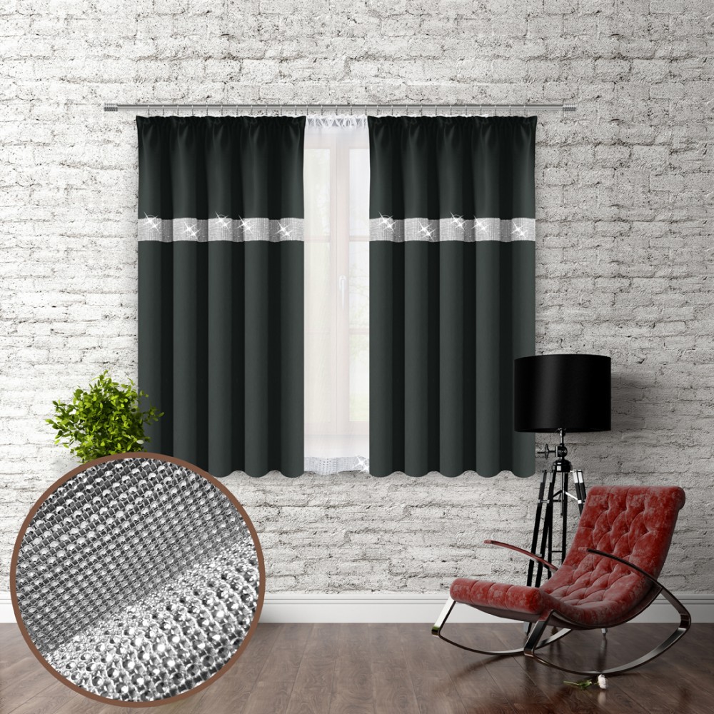 

Штора Vipro Group GLAMOUR с цирконами 140 х 160 см на тесьме (404-61 T256121) графит