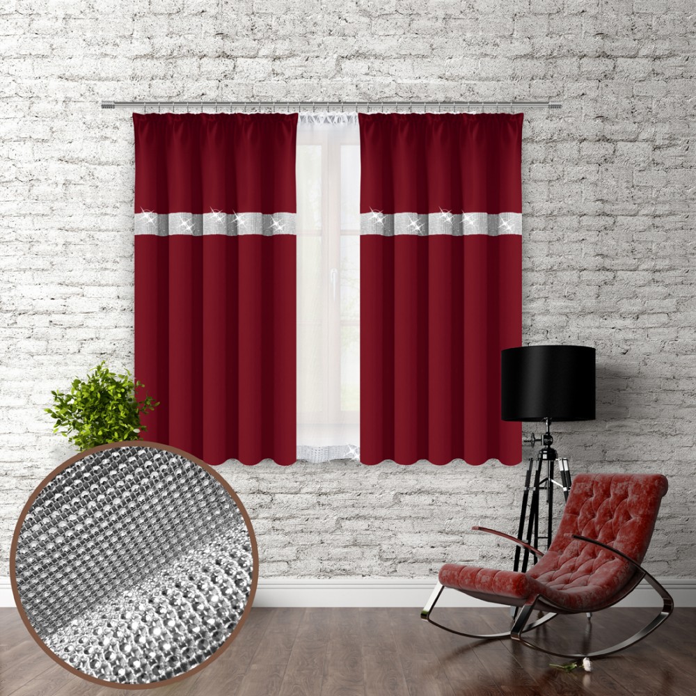 

Штора Vipro Group GLAMOUR с цирконами 140 х 160 см на тесьме (404-13 T256079) бордовая