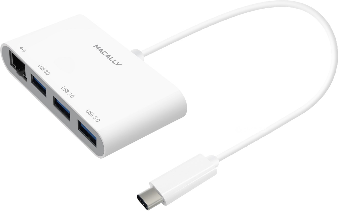 

Адаптер Macally USB-C to Ethernet с тремя 3.1/3.0 USB портами White