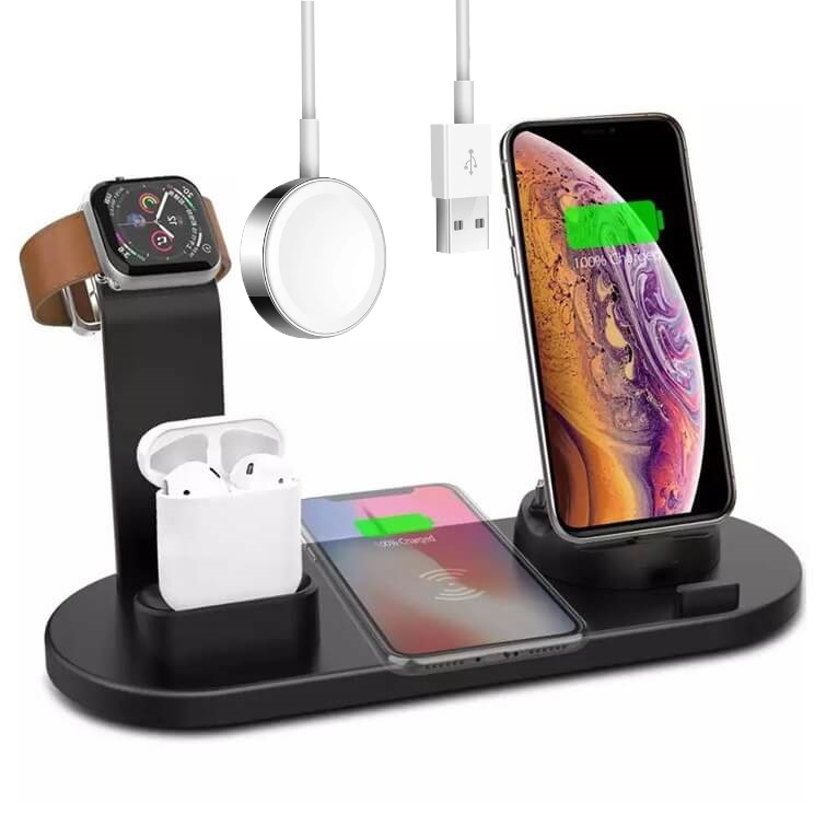 

Беспроводное зарядное устройство 4 в 1 Fast Charge Black + QI для iPhone, AirPods + Apple Watch USB зарядка