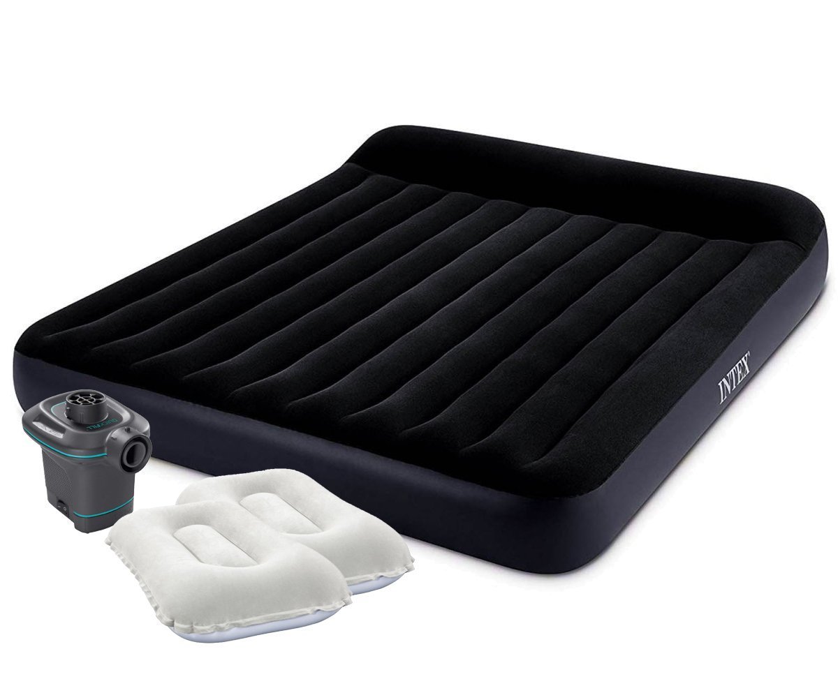 

Надувной матрас-кровать с подушками и электронасосом Intex 64144-3 Pillow Rest Classic двухместный (183х203х25) черный (in-64144-3)