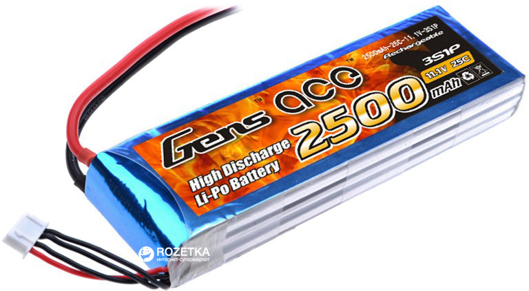 

Аккумулятор Gens Ace 2500 mAh 11.1V 25C 3S1P Lipo Battery Pack (B-25C-2500-3S1P)