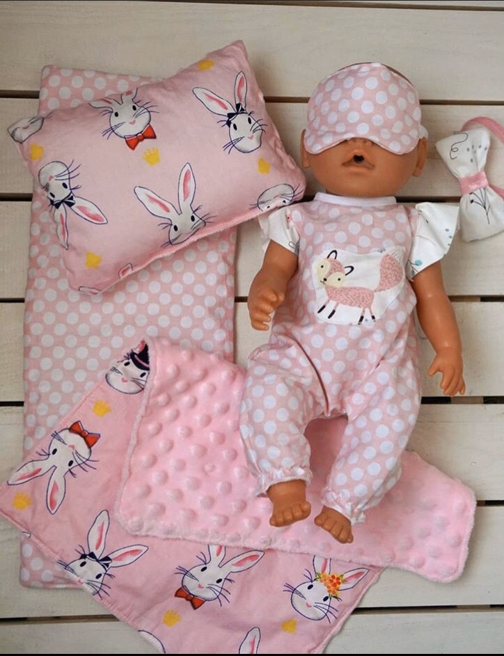 

Набор Одежда для куклы 40-44 см. Беби Берн Toys и Постельное белье в коляску или кроватку Розовая Лисичка Ручная работа