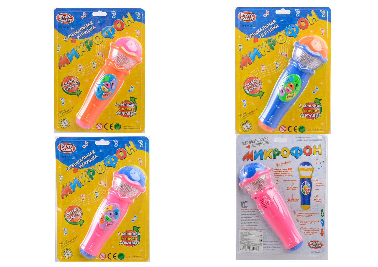 

Микрофон PLAY SMART 7043 батар.рус.муз.3цв.лист 19*6*26 ш.к./72/ (7043)