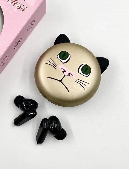 

Беспроводные детские TWS наушники B71 CAT з зарядным кейсом bluetooth 5.0 GOLD