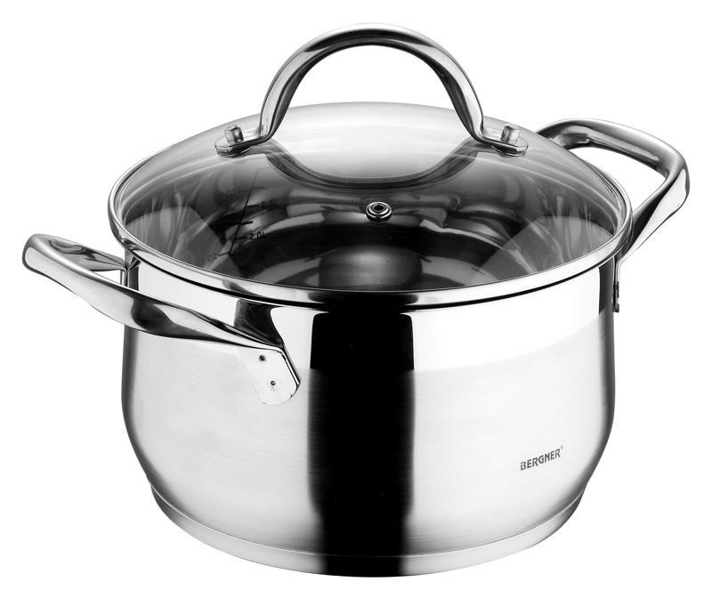 

Кастрюля Bergner Gourmet 3.5л из нержавеющей стали со стеклянной крышкой