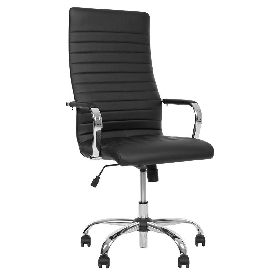 

Офисное кресло для кабинета LIBERTY Tilt CHR68 механизм Tilt, хромированная база, металлические подлокотники с обитыми накладками, обивка экокожа ECO 30 Новый стиль Черный