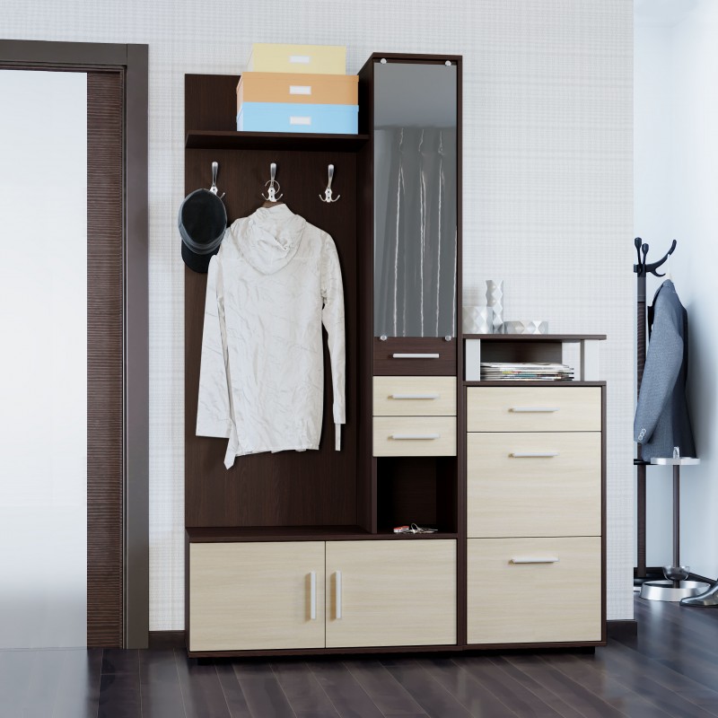 

Прихожая комплект Ривьера + Тумба для обуви ТО-1 140 х 38 х 200 из ламинированного ДСП Венге темный + Дуб молочный Эверест