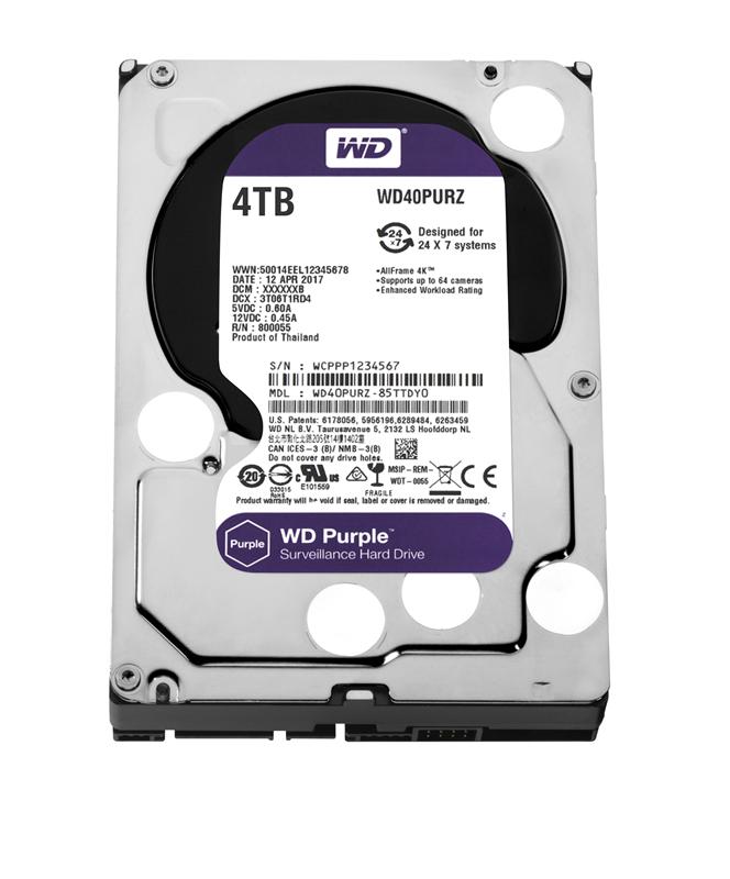 

Накопитель HDD SATA 4.0TB WD Purple 5400rpm 64MB (WD40PURZ)