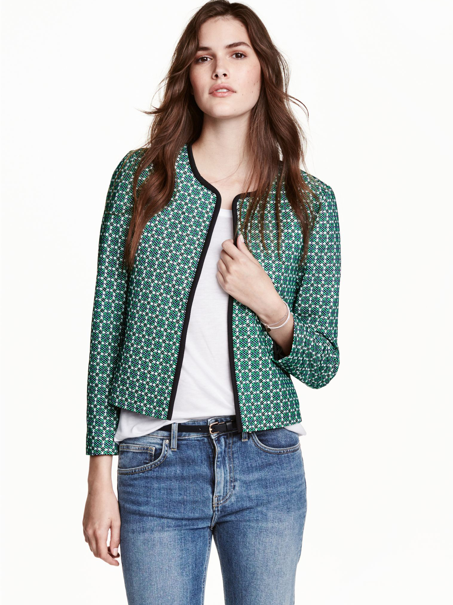 

Жакет H&M 4211124dm  Белый с зеленым, Жакет H&M 4211124dm 38 Белый с зеленым