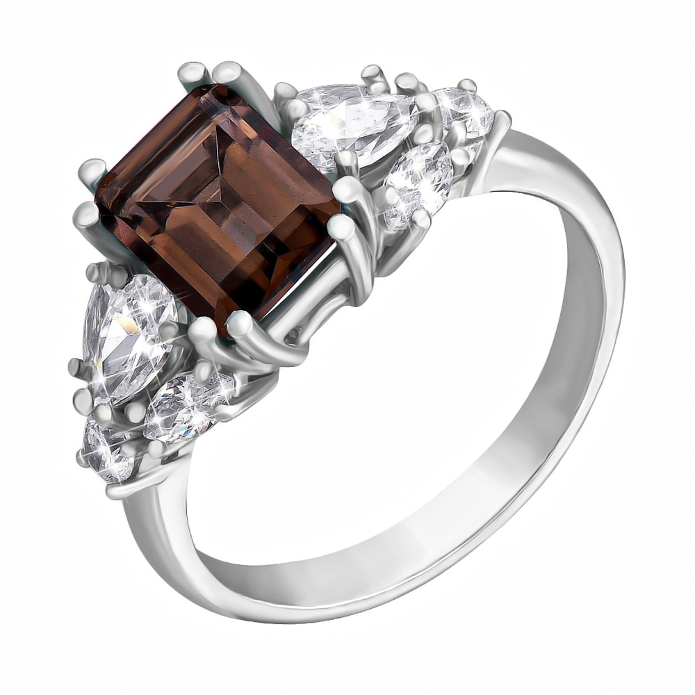 

Серебряное кольцо с раухтопазом и фианитами 000124563 17.5 размера
