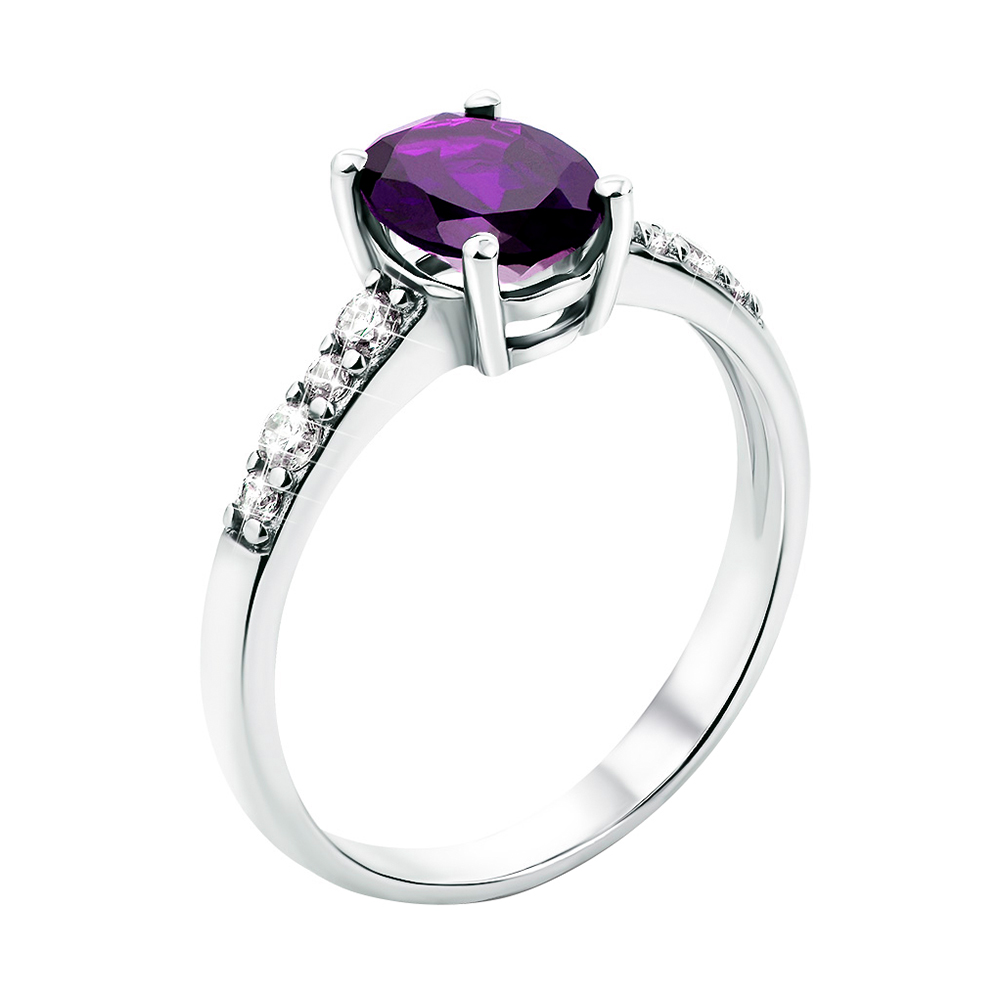 

Серебряное кольцо с аметистом и фианитами 000138480 000138480 17.5 размера