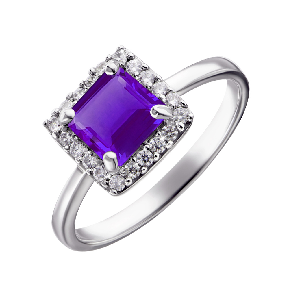 

Серебряное кольцо с аметистом и фианитами 000135255 18 размера
