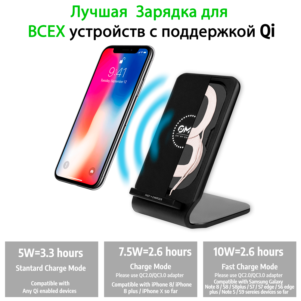 Беспроводное зарядное устройство OMG Qi Fast Wireless Charging Stand Black  – фото, отзывы, характеристики в интернет-магазине ROZETKA от продавца: OMG  | Купить в Украине: Киеве, Харькове, Днепре, Одессе, Запорожье, Львове