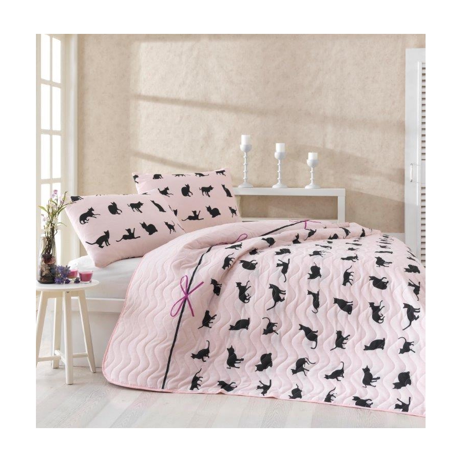 

Покрывало стеганное с наволочкой Eponj Home Cats пудра 160*220 (7916)