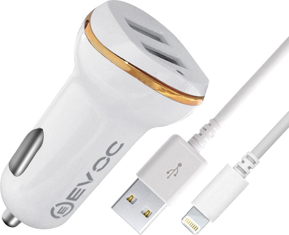 

Автомобильное зарядное устройство Evoc 2USB Smart Car Charger 2.4A + Lightning cable Белый